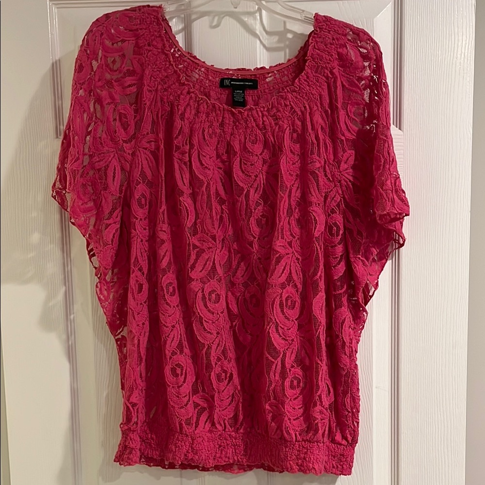 INC Women's Pink Lace Top